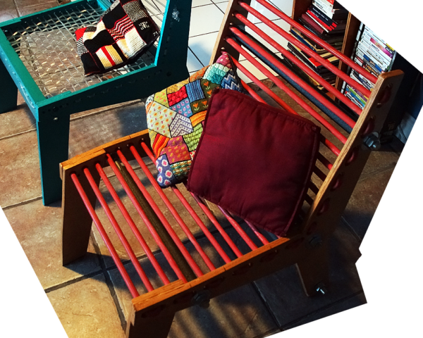 Rustic reclaimed wood bungie chairs