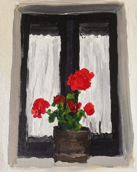 painting of flowers in a window