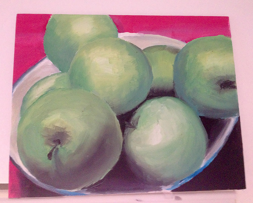 oil painting of green apples