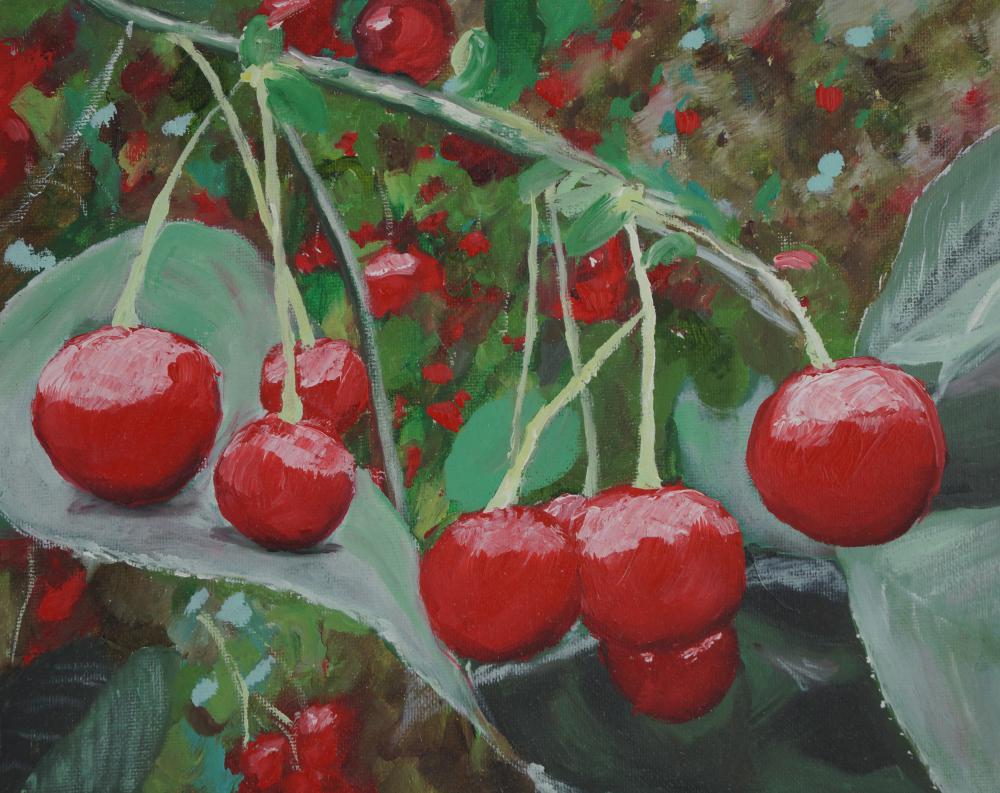 Oil painting of cherries