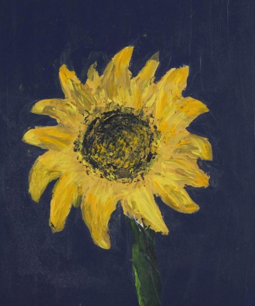 Expressionistic acrylic painting of sunflower