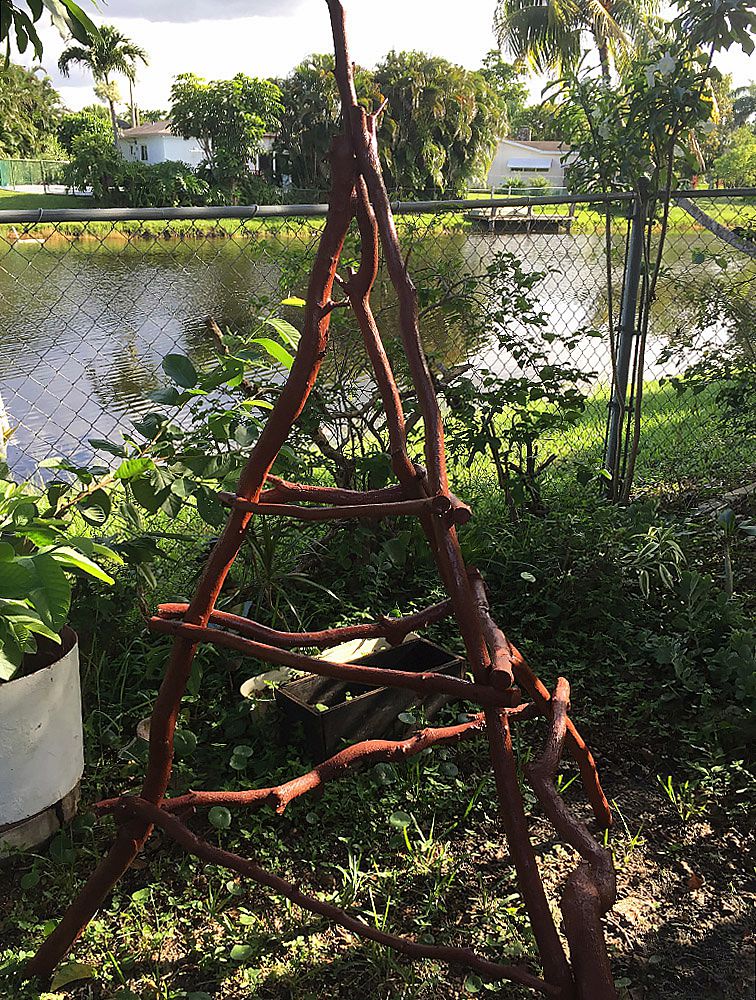 Large rustic tree branch wood trellis