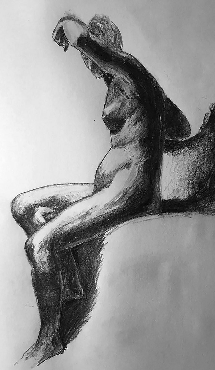 Graphite drawing of a nude woman after Pierre Paul Prud'hon