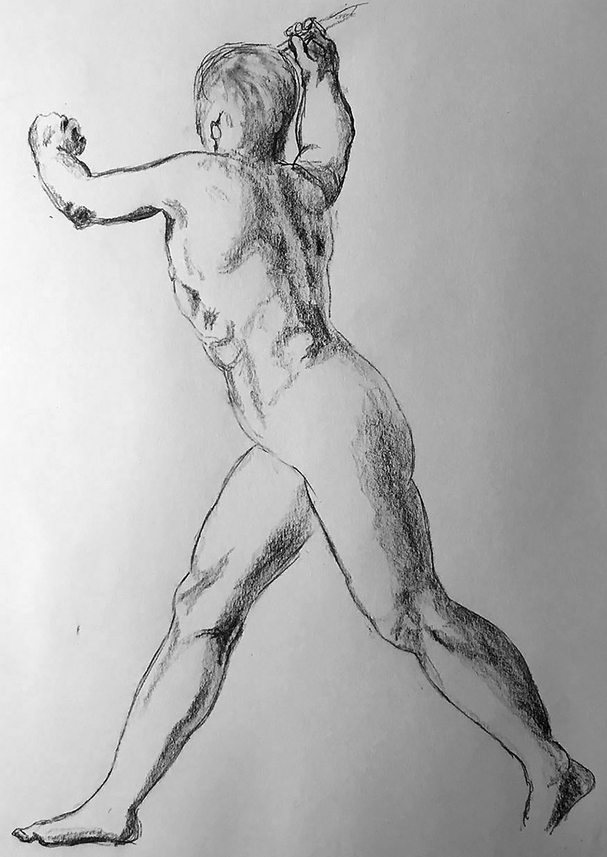 Nude male figure with upraised arms copied from Taddeo Zuccaro