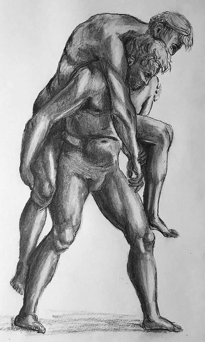 Graphite Drawing After Raphael of Aeneas and Anchises