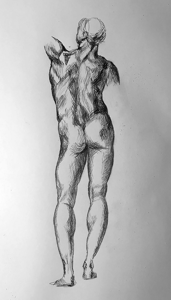 Standing Male Nude Seen From Behind After Michelangelo