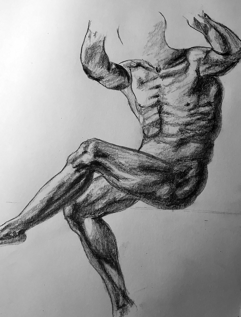 Graphite drawing of a young nude man
