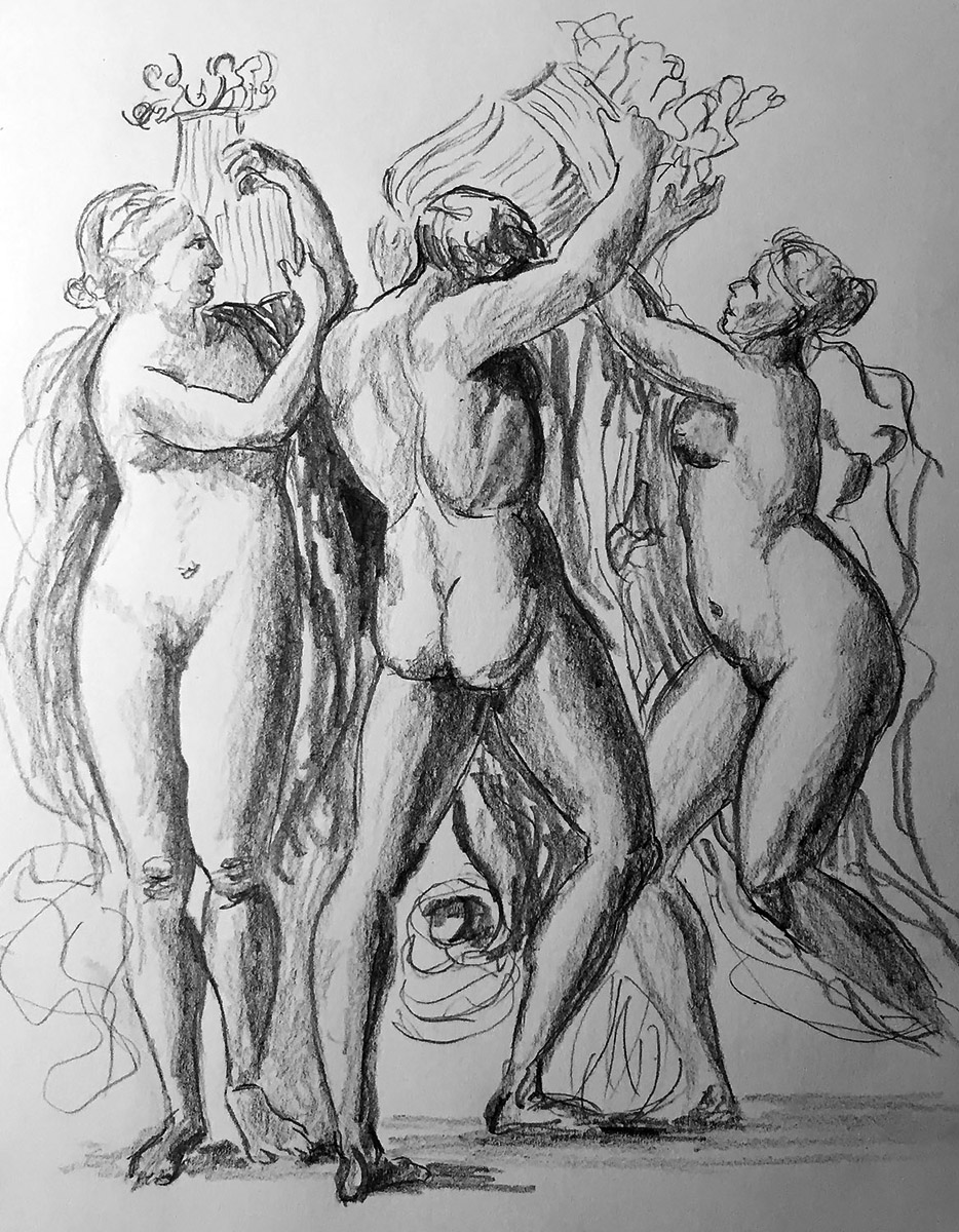 Copy of Raphael's Drawing "nude man between two females"