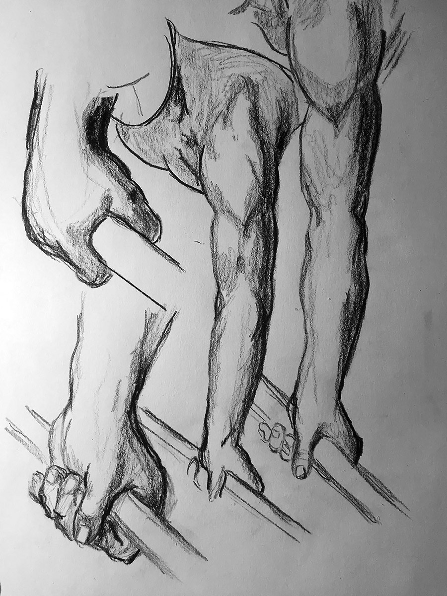Pencil drawing of arm studies copied from Barocci