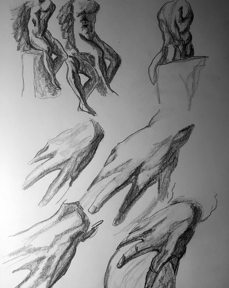 Drawing of hands and figures copied from a work by Bartolomeo Passarotti