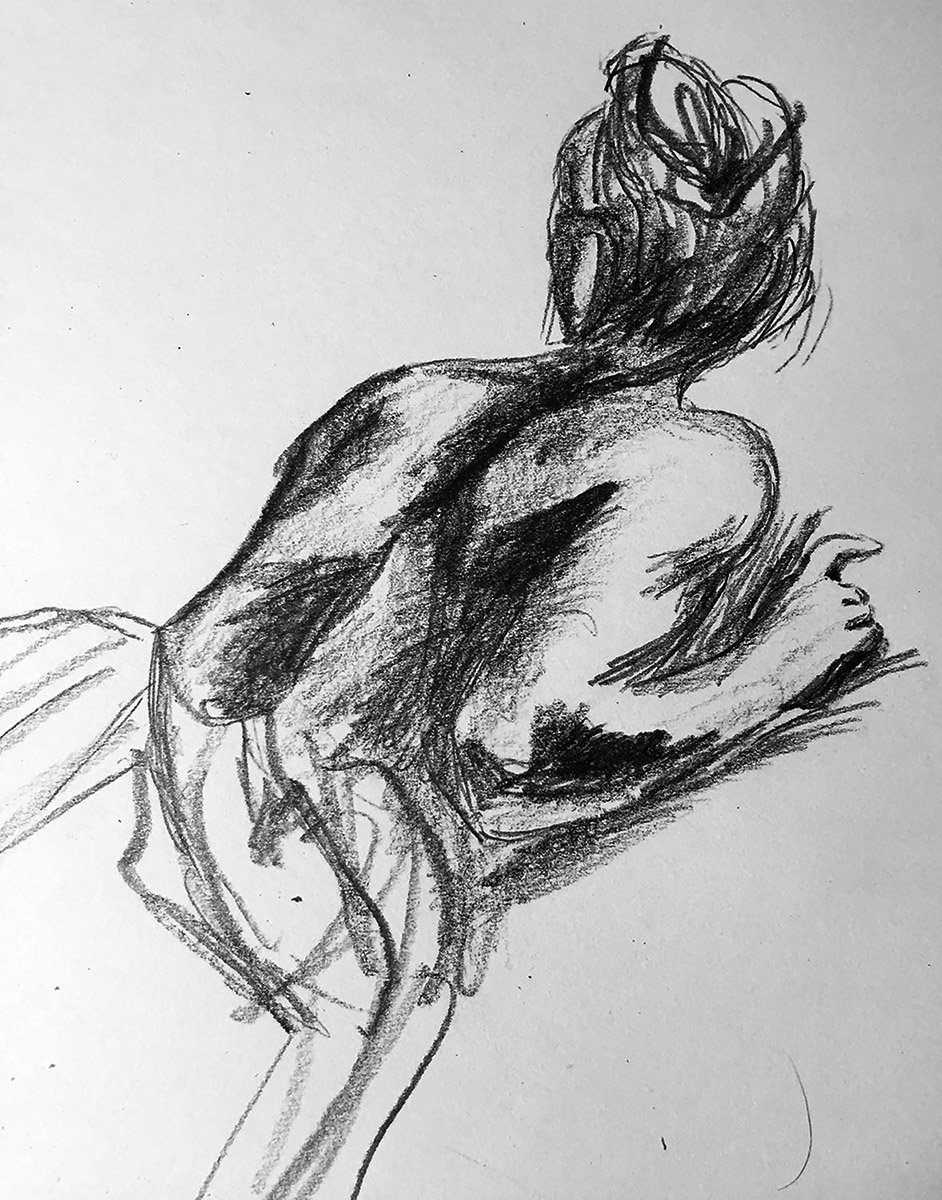 Drawing of a female from the back after Eugène Delacroix