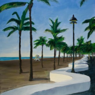 "Palms Dotting the Beach" South Florida Seascape Original Oil Painting 11"x14"