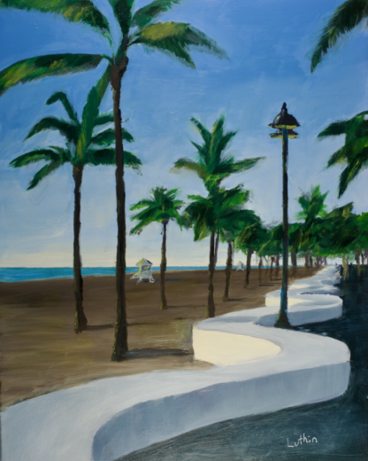 "Palms Dotting the Beach" South Florida Seascape Original Oil Painting 11"x14"